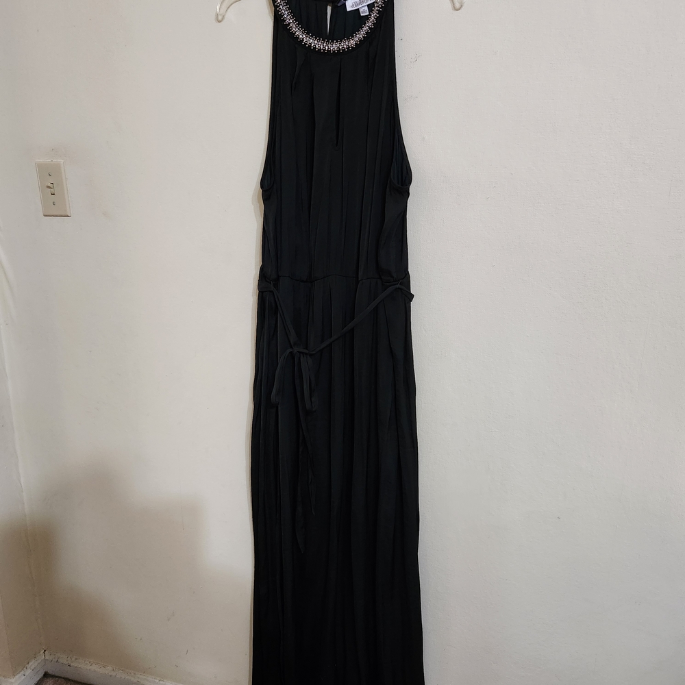 Jennifer Lopez Black Sleeveless Maxi with Embellished Neckline